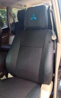 Чехлы на Mitsubishi Pajero Wagon IV из экокожи и ткани с тиснением Чехлы на Mitsubishi Pajero Wagon IV из экокожи и ткани с тиснением