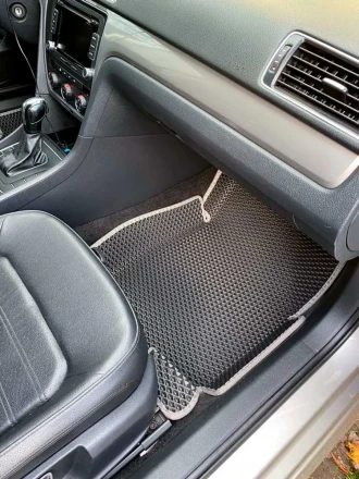 3D EVA коврики на Volkswagen Passat B7 (Фольксваген Пассат Б7) с бортами до 10 см черно-серые