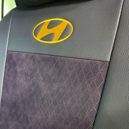 Чехлы на Hyundai Santa FE из экокожи и алькантары с перфорацией