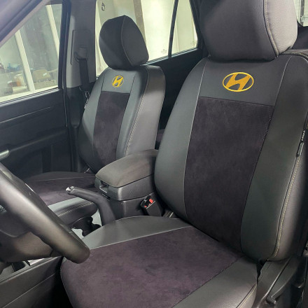 Чехлы на Hyundai Santa FE из экокожи и алькантары с перфорацией