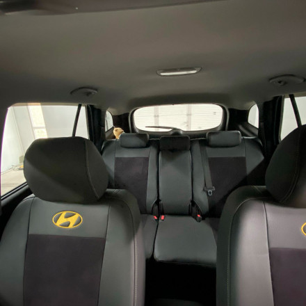 Чехлы на Hyundai Santa FE из экокожи и алькантары с перфорацией