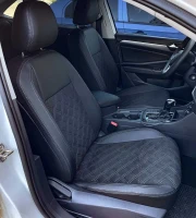 Чехлы на Volkswagen Jetta VII (Вольксваген Джетта 7) из экокожи и алькантары с прошивкой двойной ромб Comfort Plus 3