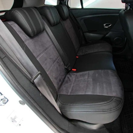 Чехлы на Renault Megane III из экокожи и антары Vip Elite черно-серые