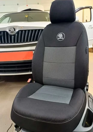 Чехлы на Skoda Octavia A5 из ткани черно-серые