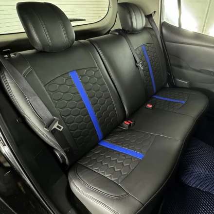 Чехлы на Nissan Leaf I (Ниссан Лиф 1) из экокожи Eco Sport (синяя полоска)