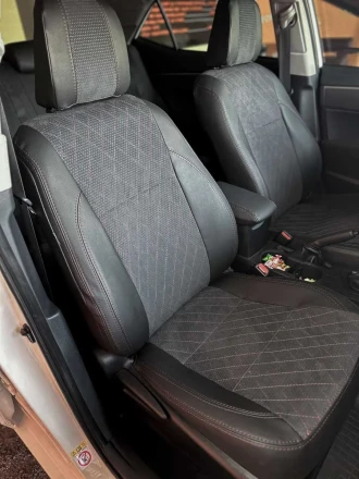 Чехлы на Toyota Corolla E160 (Тойота Корола Е160) из экокожи и алькантары чешуя с прострочкой ромб Sport 3