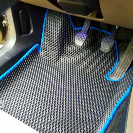 3D EVA коврики на Volkswagen Passat B7 (Фольксваген Пассат Б7) с бортами до 5 см черно-синие