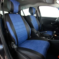Чехлы на Renault Megane III из экокожи и антары ELA2020P черно-синие