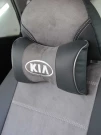 Подушка на подголовник EMC из экокожи и антары серая с лого KIA