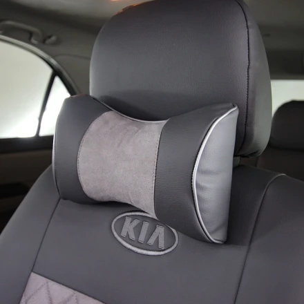 Подушка на подголовник EMC из экокожи и антары черно-серая