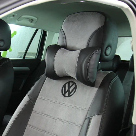 Подушка на подголовник EMC из экокожи и антары черно-серая