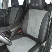 Чехлы на KIA Sorento II XM из экокожи и алькантары чорно-серые