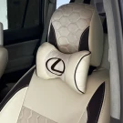 Подушка на подголовник EMC из экокожи и антары бежевая с лого Lexus