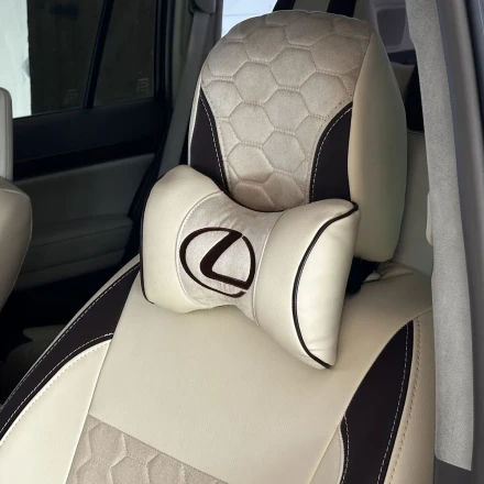 Подушка на подголовник EMC из экокожи и антары бежевая с лого Lexus