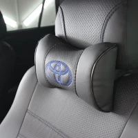Подушка для подголовников EMC из экокожи с перфорацией черная с лого Toyota