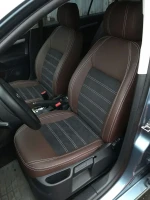 Чехлы на Skoda Octavia A5 из экокожи и антары Comfort 3 коричнево-черные