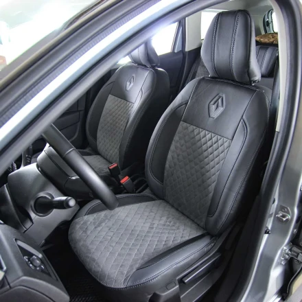 Чехлы на Renault Duster II (Рено Дастер 2) из экокожи и антары VE чорно-серые