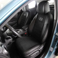 Чехлы на Hyundai Kona I EV из экокожи и польской алькантары ELA2020P чорные