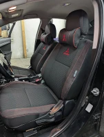 Чехлы на Mitsubishi Lancer X из ткани с тиснением по центру и боковыми вставками Чехлы на Mitsubishi Lancer X из ткани с тиснением по центру и боковыми вставками