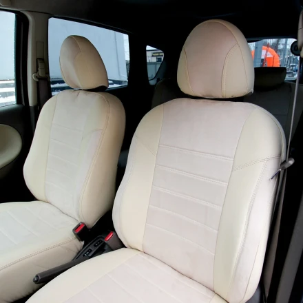 Чехлы на Nissan Note I (Ниссан Ноте 1) из экокожи и антары бежевые  ELA2020 (P)