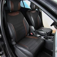 Чехлы на Renault Megane III из экокожи и ткани Eco Classic 2020 черно-коричневые
