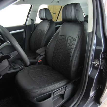 Чехлы на Skoda Octavia A5 (Шкода Октавия А5) из экокожи ES черные