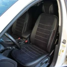 Чехлы на Volkswagen Golf VII и E-Golf (Фольксваген Гольф 7) из экокожи и антары EcoLazer+Antara белая нить