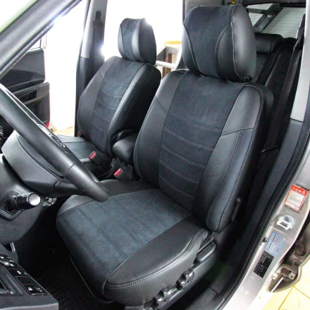 Чехлы на Hyundai Tucson I (Хюндай Тюксон 1) из экокожи и антары ELA2020P черные