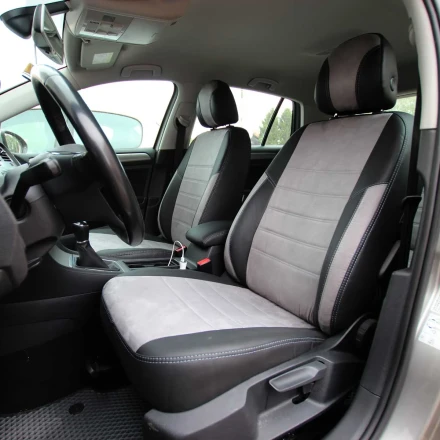 Чехлы на Volkswagen Golf VII и E-Golf (Фольксваген Гольф 7) из экокожи и антары EcoLazer+Antara черно-серые