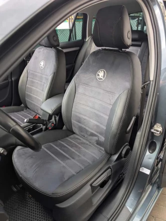 Чехлы на Skoda Octavia A7 из экокожи и антары ELA2020P черно темно-серые
