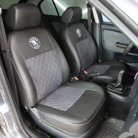 Чехлы на Skoda Octavia Tour из экокожи и антары Eco Prestige чорно-серые