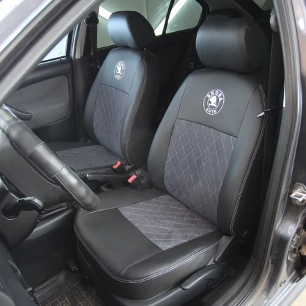 Чехлы на Skoda Octavia Tour из экокожи и антары Eco Prestige чорно-серые