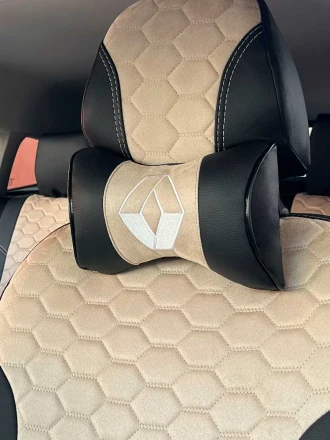 Подушка на подголовник EMC из экокожи и антары черно-бежевая с лого Renault