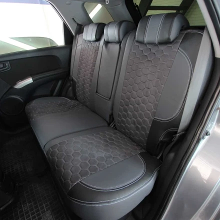 Чехлы на KIA Sportage II из экокожи и антары Vip Elite серо-черные