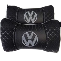 Подушка на подголовник с лого Volkswagen из экокожи и гобелена с тиснением черная