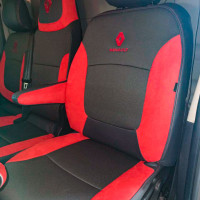 Чехлы на Renault Trafic (1+2) из ткани с красными вставками