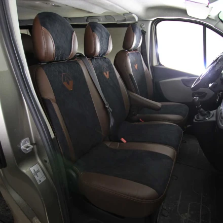 Чехлы на Renault Trafic 9 мест из экокожи и антары ELA2020P