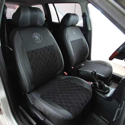 Чехлы на Skoda Octavia Tour из экокожи и антары Vip Elite с прострочкой ромб