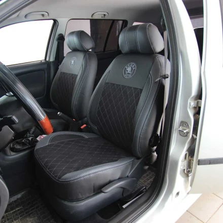 Чехлы на Skoda Octavia Tour из экокожи и антары Vip Elite с прострочкой ромб