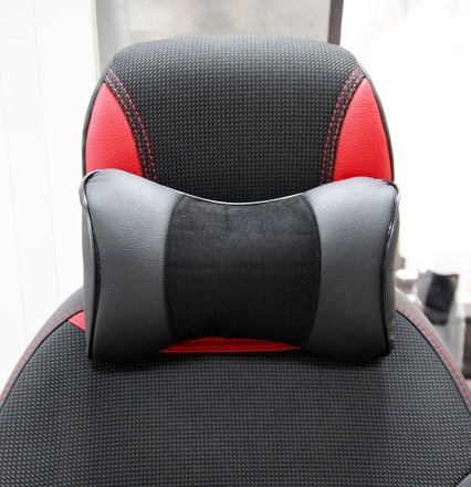 Подушка на подголовник экокожа + антара черная