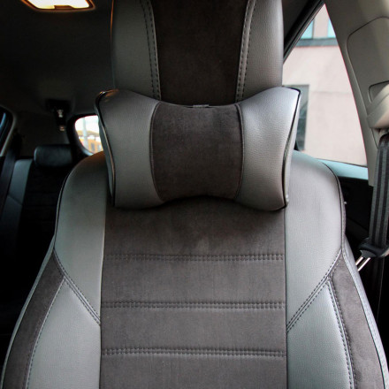 Подушка на подголовник экокожа + антара черная