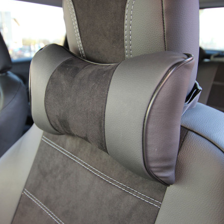 Подушка на подголовник экокожа + антара черная