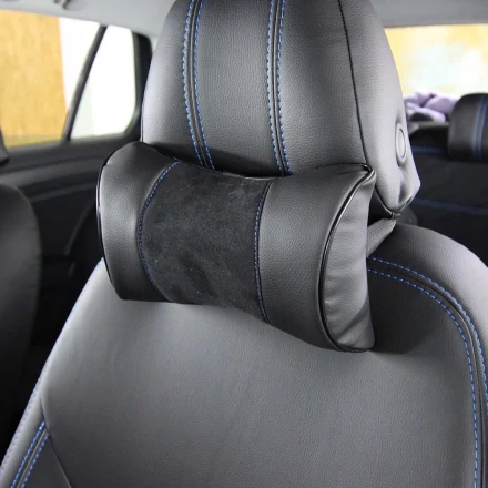 Подушка на подголовник экокожа + антара черная