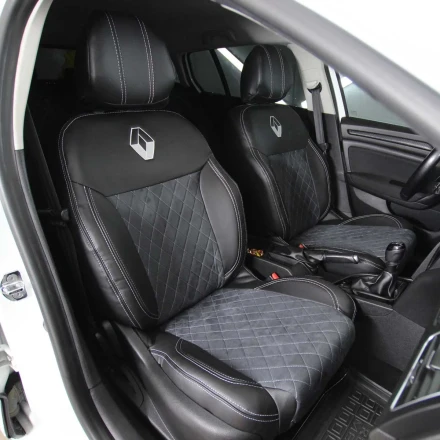 Чехлы на Renault Megane IV из экокожи и антары VPA черно-серые