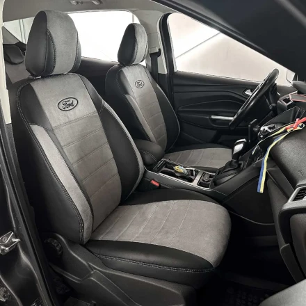 Чехлы на Ford Kuga II (Форд Куга 2) из экокожи и польской алькантары ELA2020P черно-серые
