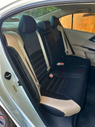 Чехлы на Honda Accord 9 (Хонда Акорд 9) из экокожи и вставкой алькантары Comfort Plus 3