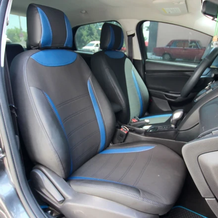 Чехлы на Ford Focus III (Ford Focus 3) из экокожи и ткани з синыви вставками Eco Classic 2020