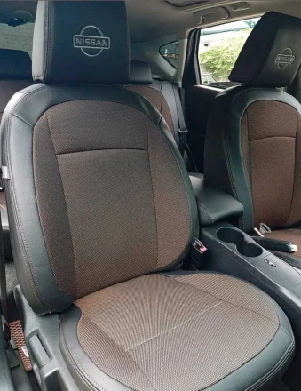 Чехлы на Nissan Qashqai I (Ниссан Кашкай 1) из экокожи и гобелена черные