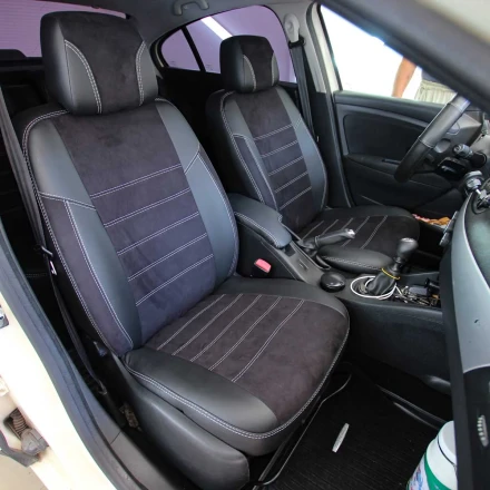 Чехлы на Renault Fluence из экокожи и антары ELA2020P чорні