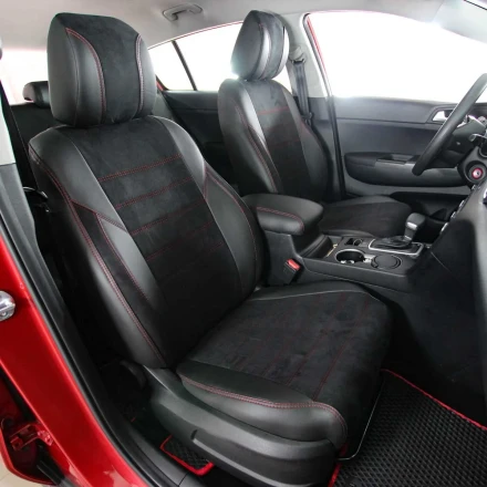 Чехлы на Kia Sportage IV QL из экокожи и антары ELA2020P черные